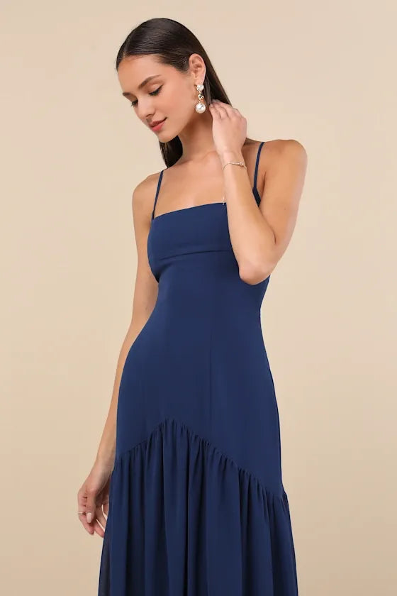 Light Pink Chiffon Drop Waist Evening Dresses