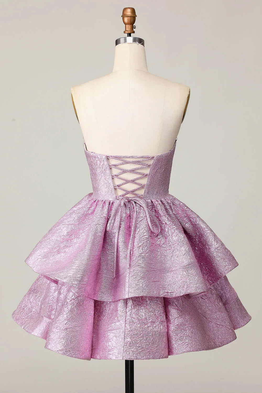 Light Purple A Line Strapless Short Metallic Homecoming Dress with Ruffles