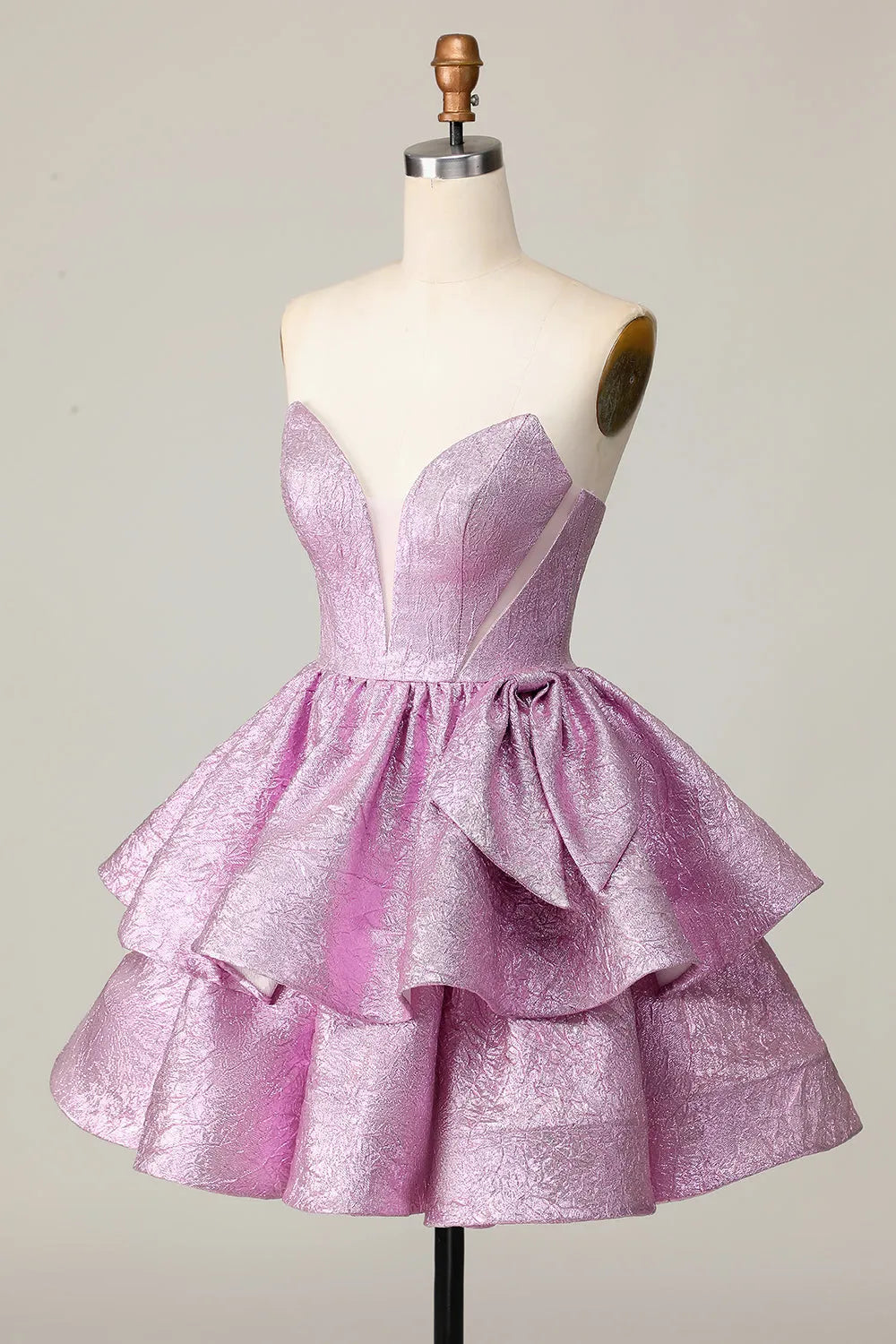 Light Purple A Line Strapless Short Metallic Homecoming Dress with Ruffles