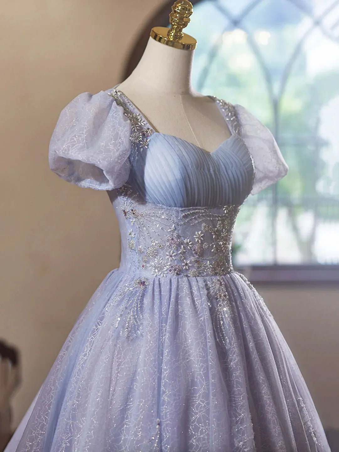 Light Purple Tulle Short Sleeves Homecoming Dress Beautiful Knee Length Prom Party Dress