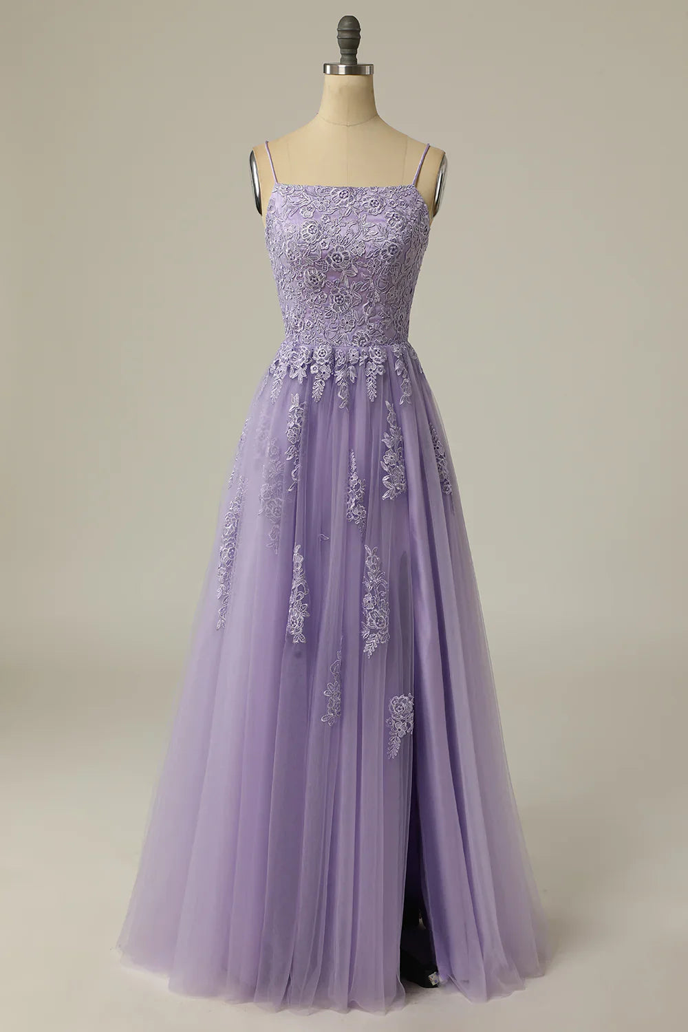 DingJiDress A Line Strapless Light Purple Long Prom Dress with Appliques