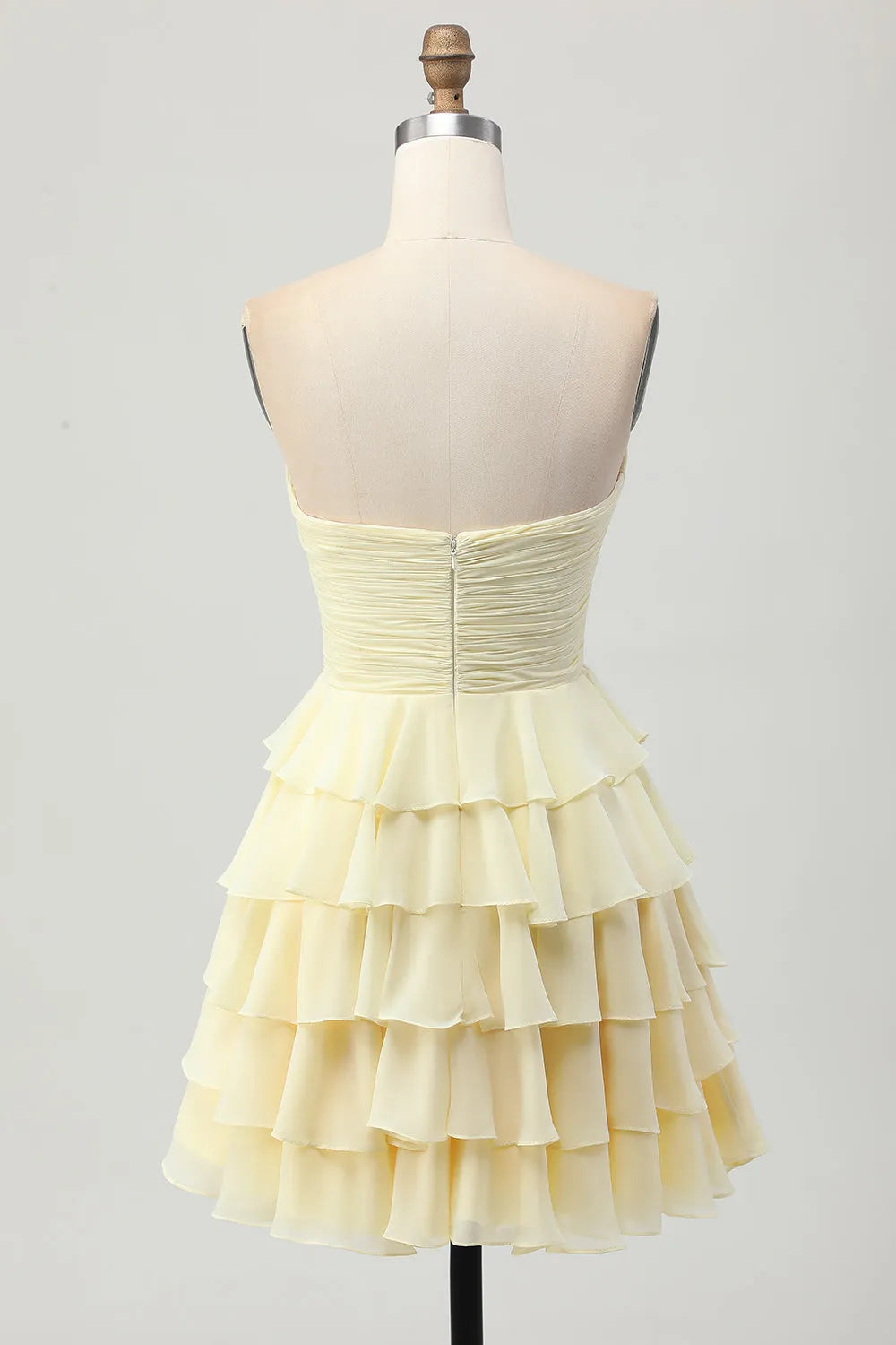 Light Yellow Sweetheart Ruched Ruffled Short Homecoming Dress with Bow