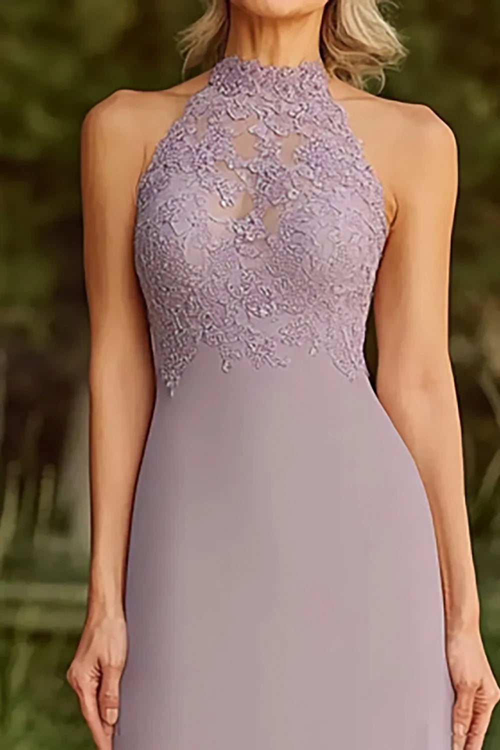 Lilac Halter Neck Lace Mother of the Bride Dress