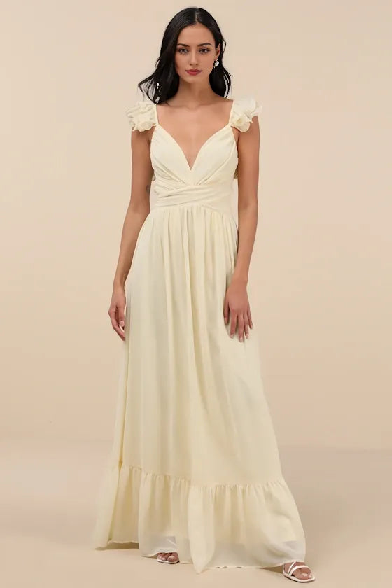 Lilac Ruffled Lace-Up Evening Dresses