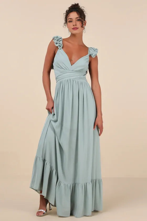 Lilac Ruffled Lace-Up Evening Dresses