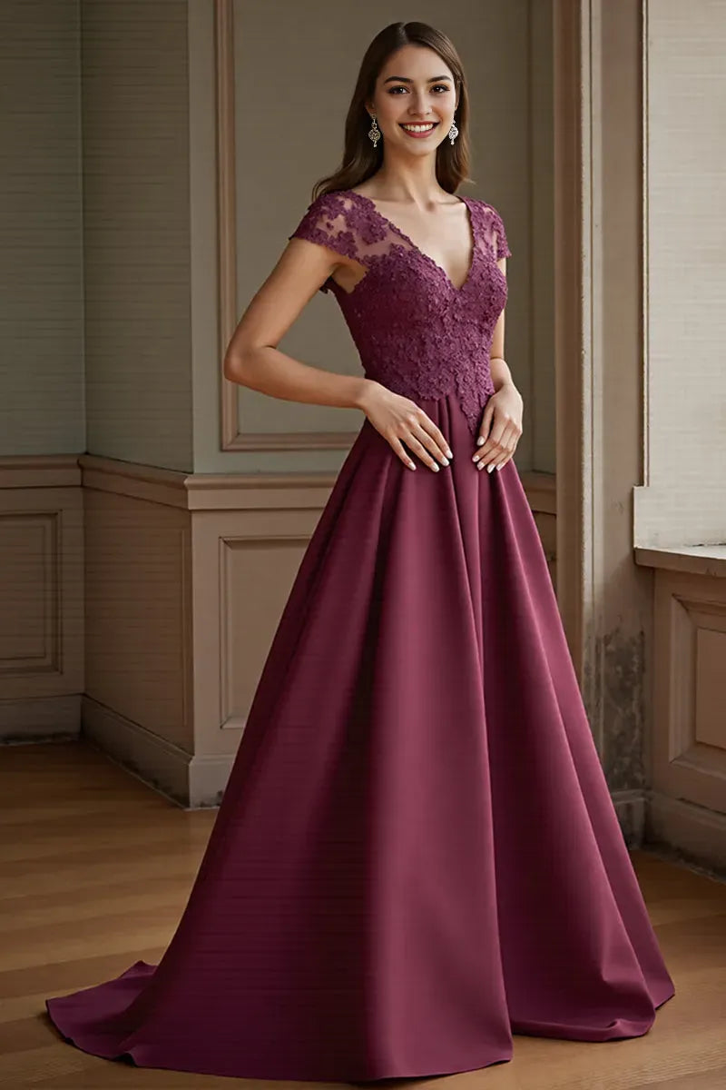 Lilac Satin A Line Mother of the Bride Dress with Lace