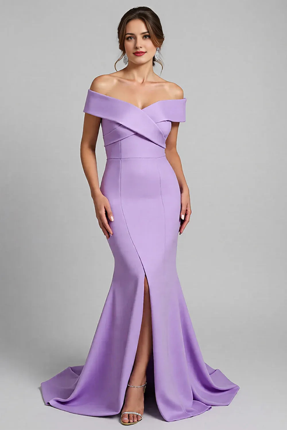 Lilac Satin Mermaid Maxi Mother of the Bride Dress with Slit