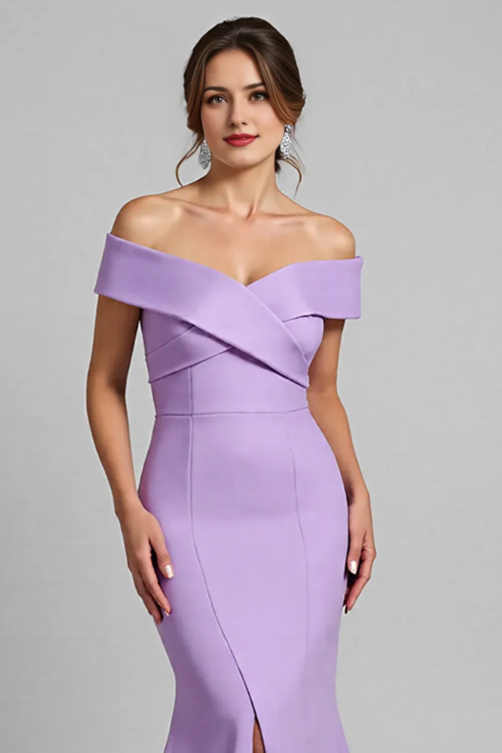 Lilac Satin Mermaid Maxi Mother of the Bride Dress with Slit