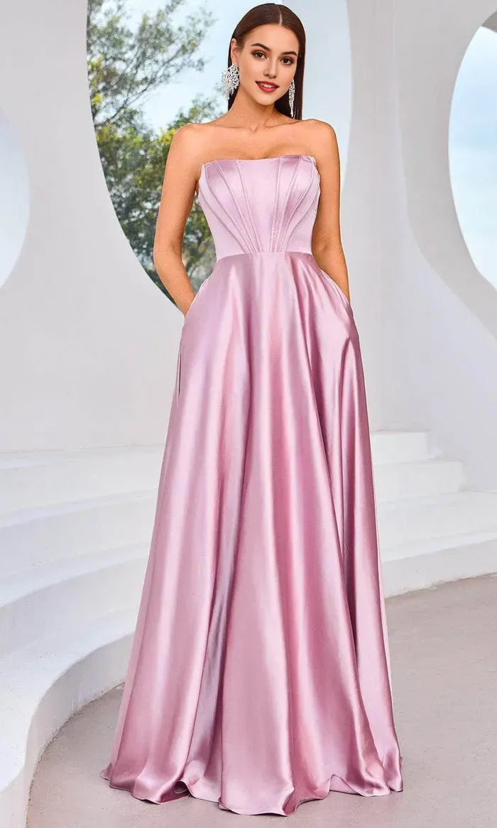 Lilac Satin Strapless Evening Dresses with Pleated BodiceTimeless Elegance for Formal Occasions