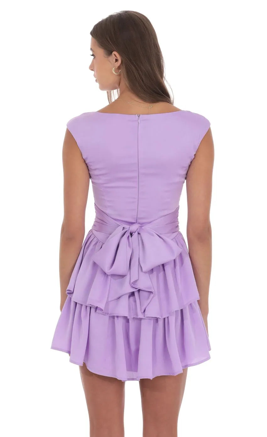 Lilac Square Neck Tiered Ruffle Homecoming Dress Sweet Stylish Prom Outfit for School Dances
