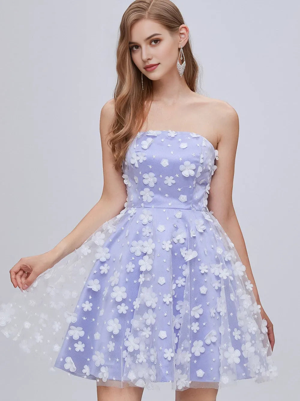 Lilac Strapless A Line Lace Appliques Short Homecoming Dresses