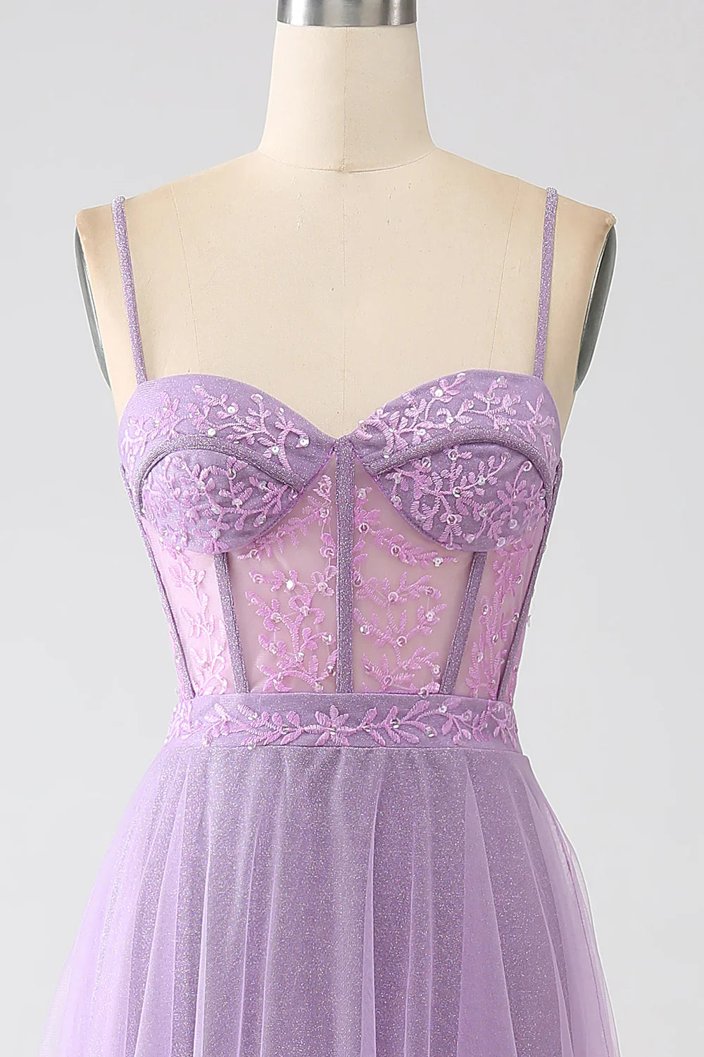 DingJiDress A-Line Lilac Spaghetti Straps Long Corset Prom Dress