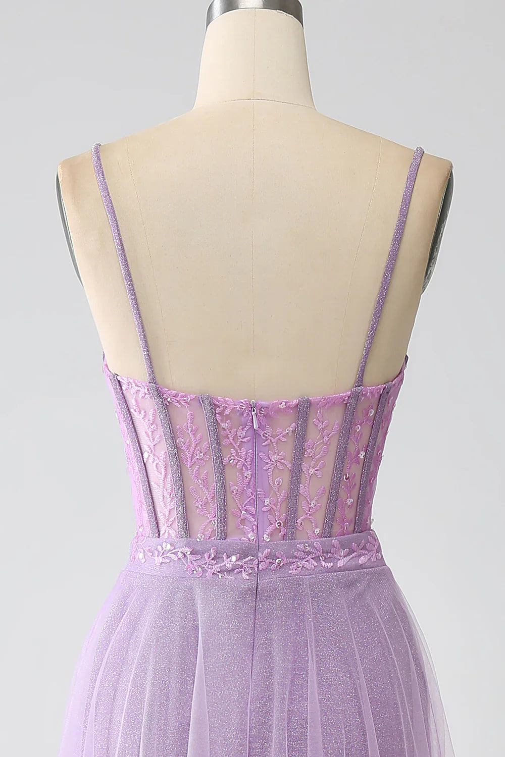 DingJiDress A-Line Lilac Spaghetti Straps Long Corset Prom Dress