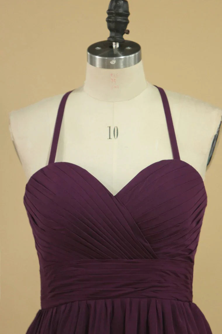 DingJiDress Open Back Straps A Line Bridesmaid Dresses Spaghetti  Chiffon