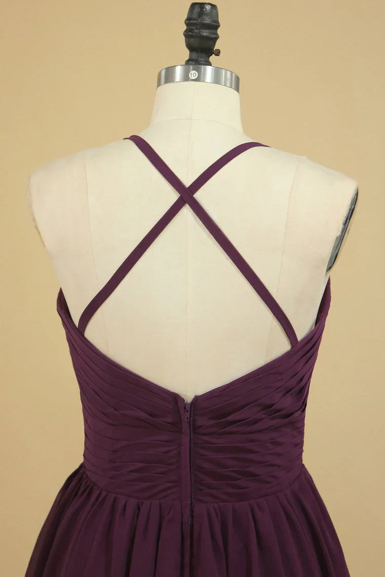DingJiDress Open Back Straps A Line Bridesmaid Dresses Spaghetti  Chiffon