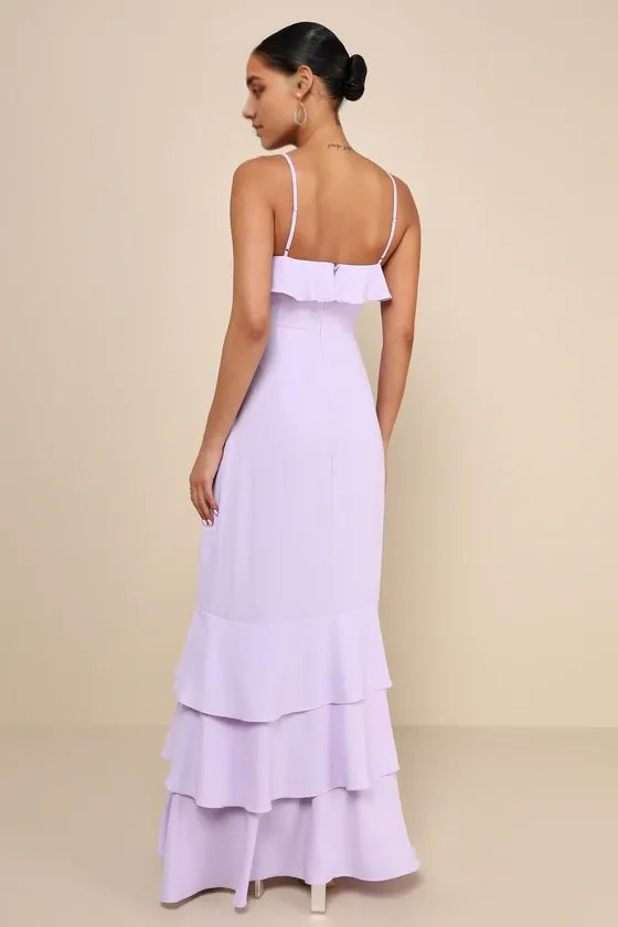 Lively Evenings Lavender Sleeveless Tiered Evening Dresses