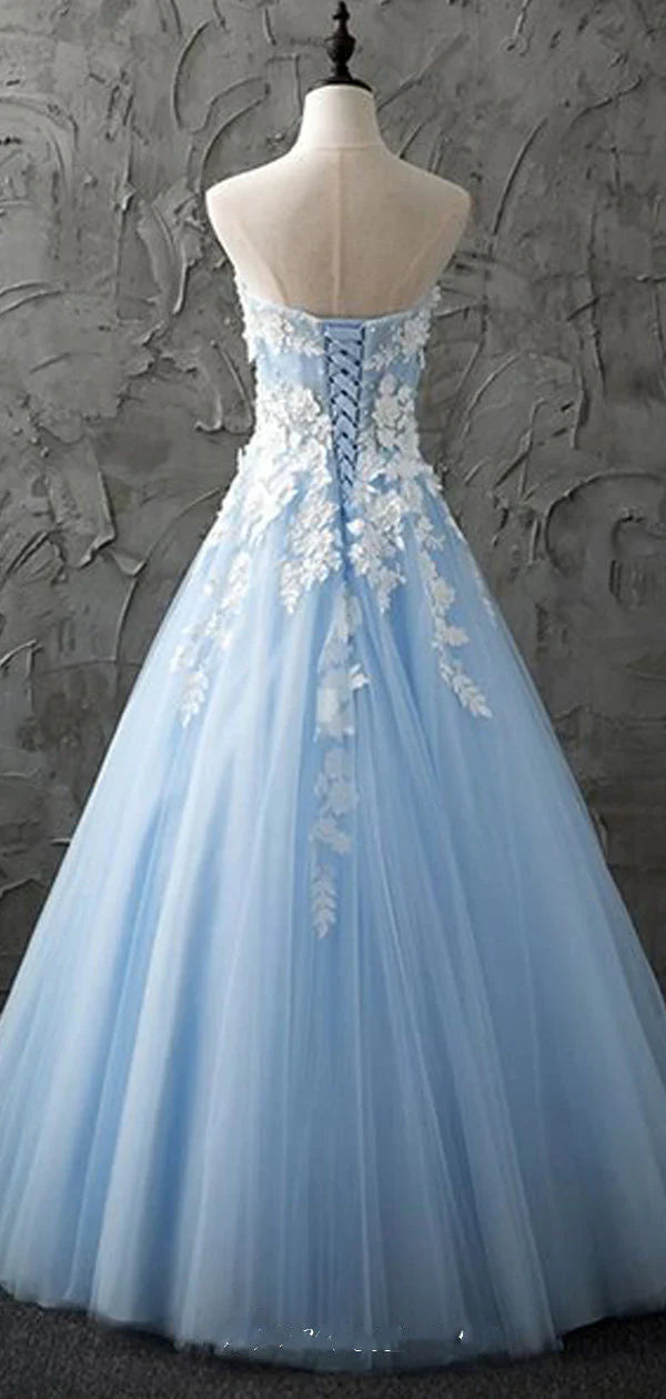 DingJiDress Prom Dresses Strapless Sleeveless A-Line Sweetheart Tulle With Appliques