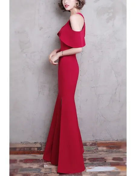 Long Halter Burgundy Party Dress Mermaid With Split Front