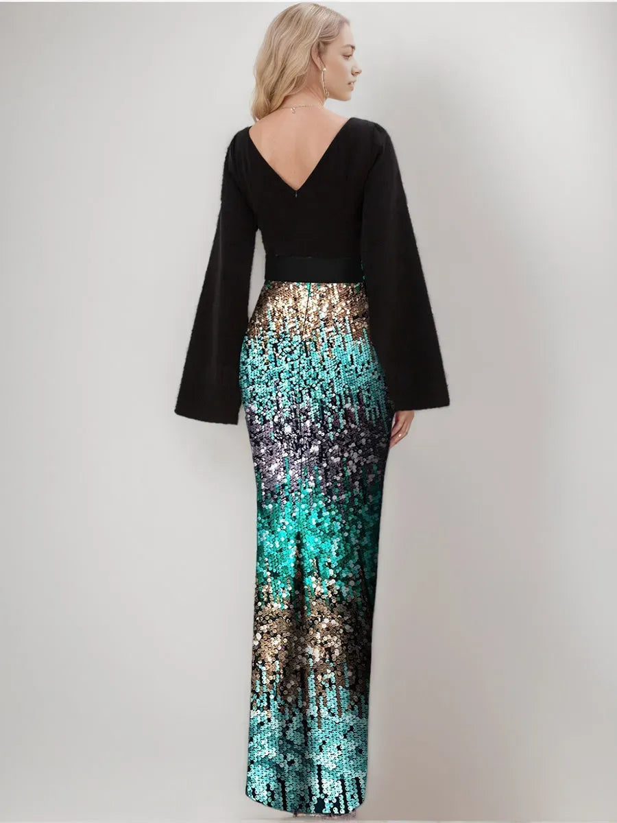 Long Sleeves Floor-Length Retro Mother of the Bride Groom Dresses with Belt