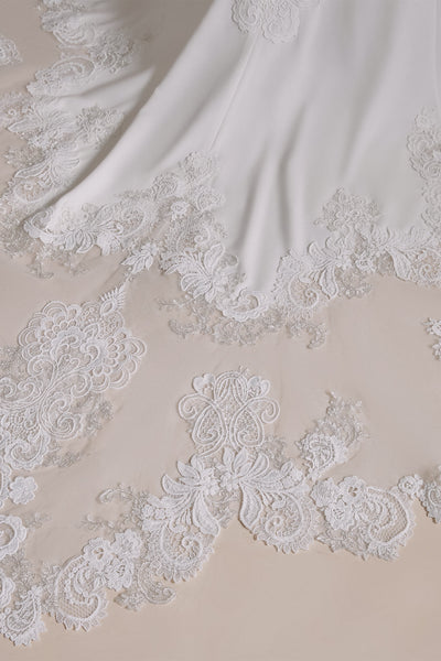 Long neck lace applique mermaid wedding dress