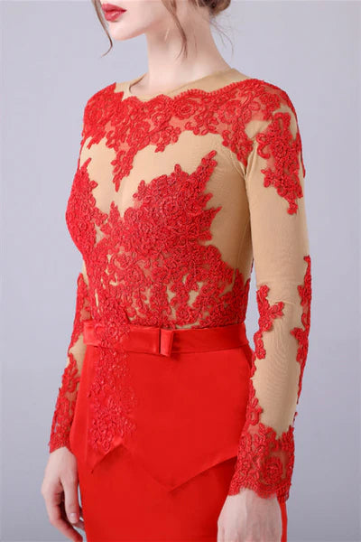 Long sleeves Jewel lace Mermaid Floor Length mother's dress