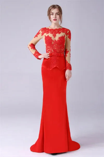 Long sleeves Jewel lace Mermaid Floor Length mother's dress