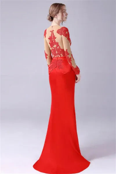 Long sleeves Jewel lace Mermaid Floor Length mother's dress