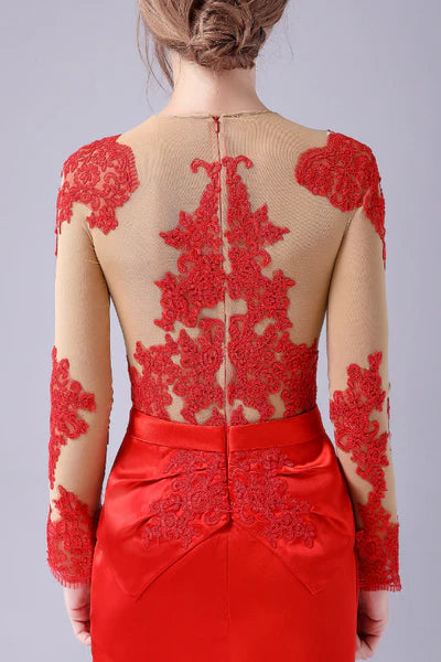 Long sleeves Jewel lace Mermaid Floor Length mother's dress