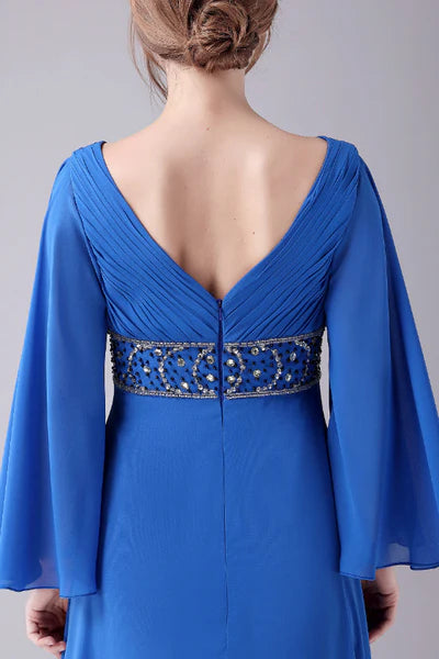 Long sleeves V-neck Ankle-length Backless beading mother's dress