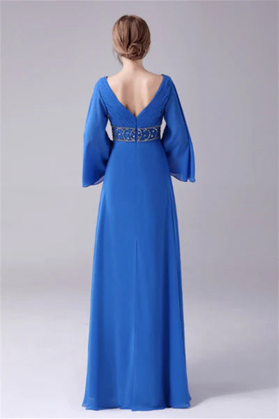 Long sleeves V-neck Ankle-length Backless beading mother's dress