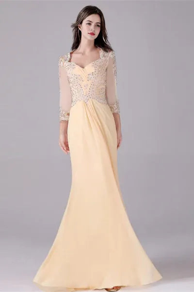 Long sleeves ankle-length sweetheart backless mermaid mother's dress