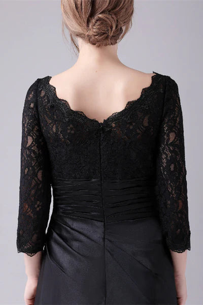 Long sleeves jewel ankle-length backless lace mermaid mother's dress