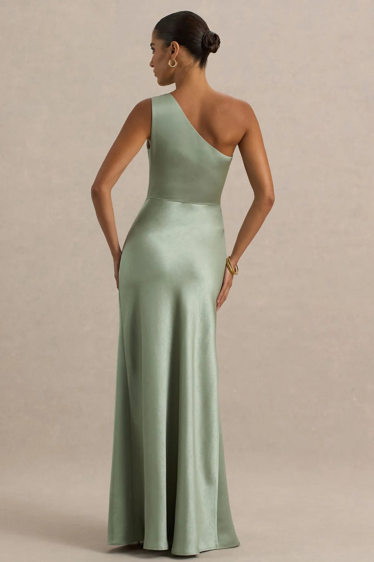 Luminary Ivory Satin One - Shoulder Prom Dress Ruched Detail High Slit for Gala