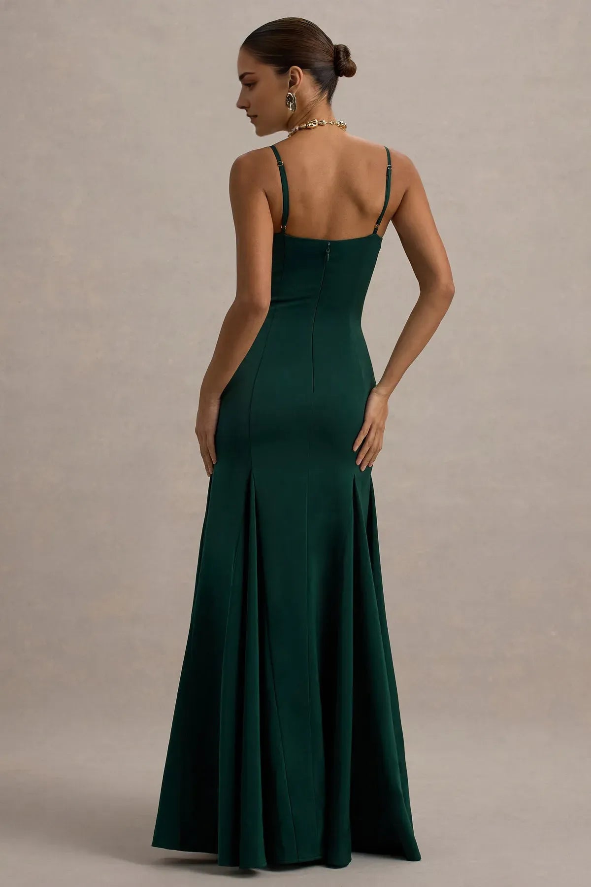 Luxurious Emerald Green Mermaid Prom Gown Satin - Like Finish Spaghetti Straps Plunging V - Neck for a Glamorous Formal Look