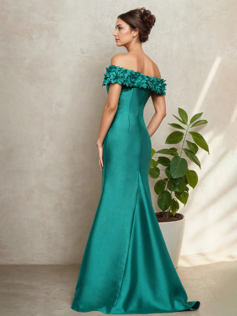 Luxurious Mermaid Off-the-Shoulder Sleeveless Floral-Trim Open-Back Floor-Length Mother Of The Bride Dresses