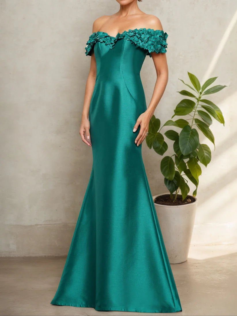 Luxurious Mermaid Off-the-Shoulder Sleeveless Floral-Trim Open-Back Floor-Length Mother Of The Bride Dresses