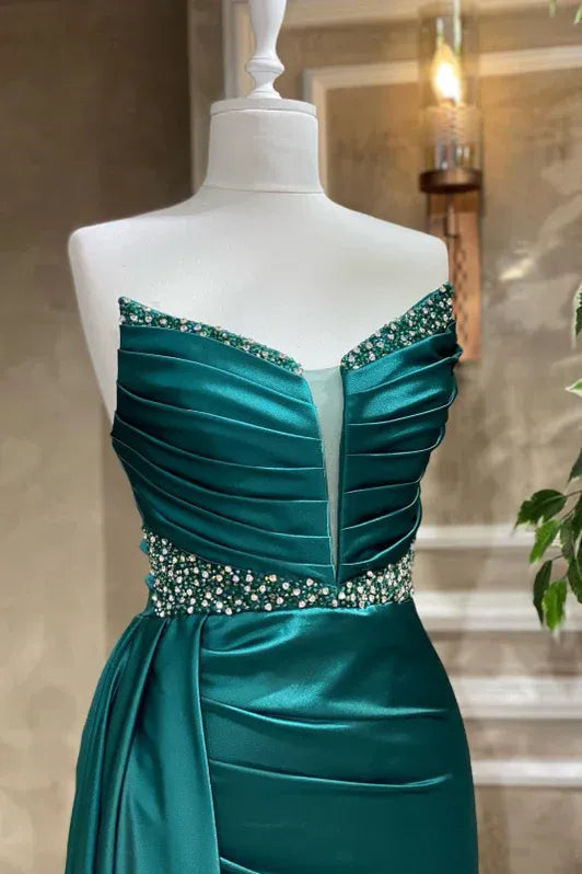 Luxurious Mermaid Sweetheart Sleeveless Beaded Teal Floor-length Prom Dress for Women Ready to Ship