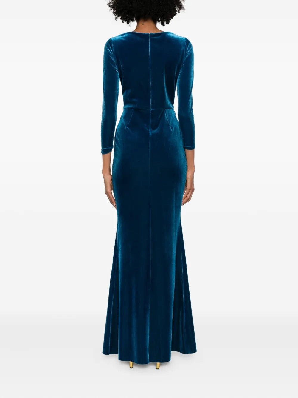 Luxurious Teal Velvet Twist-Front Evening Dress