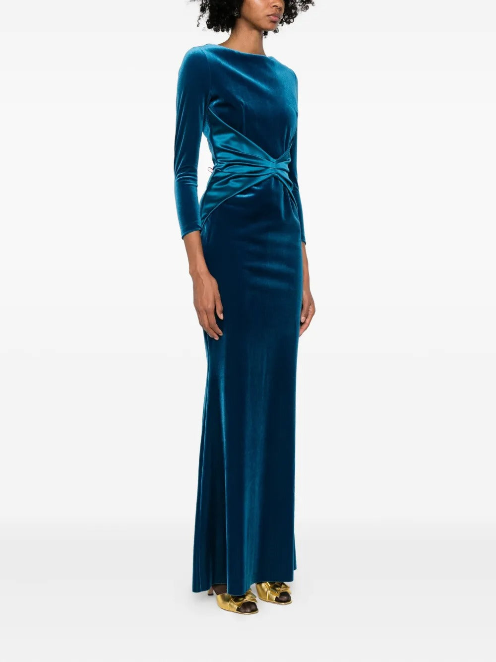 Luxurious Teal Velvet Twist-Front Evening Dress
