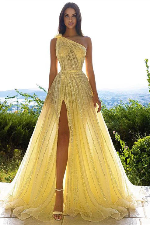 DingJiDress Prom Dress Luxury One Shoulder Tulle Beaded Slit with Cape