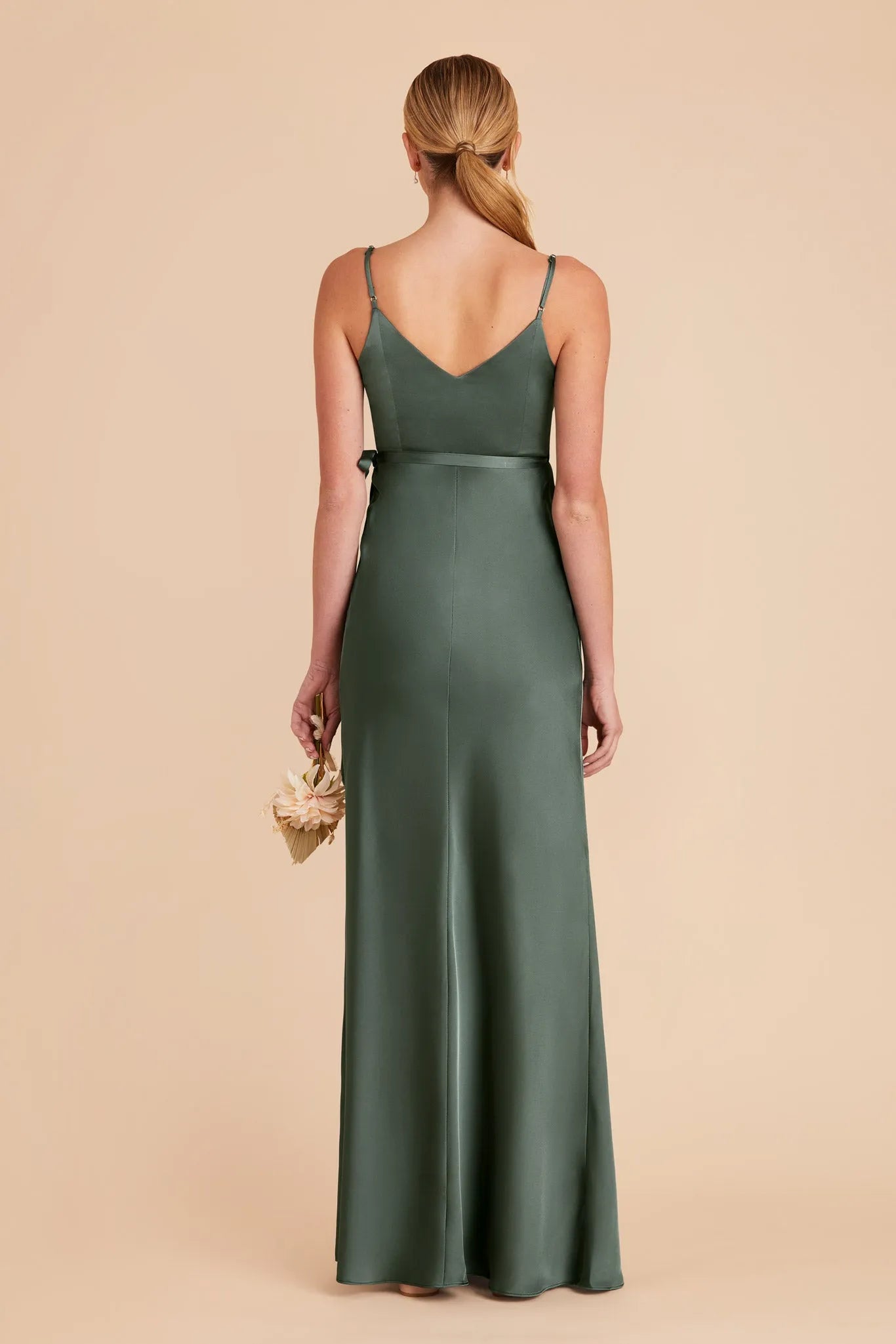 Luxury Satin Evening Gown Dark Green Wrap Front Ball Dress for Upscale Events