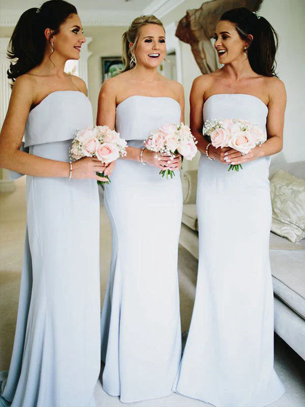 DingJiDress Sheath/Column Ruffles Strapless Sleeveless Long Bridesmaid Dresses For Women