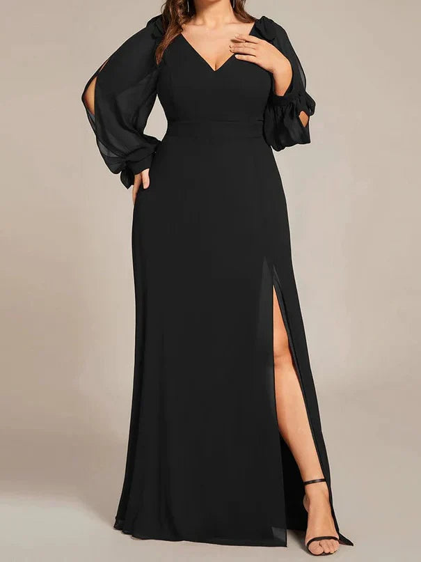 DingJiDress A Line/Princess Long Sleeves Floor-Length V Neck Bridesmaid Dresses
