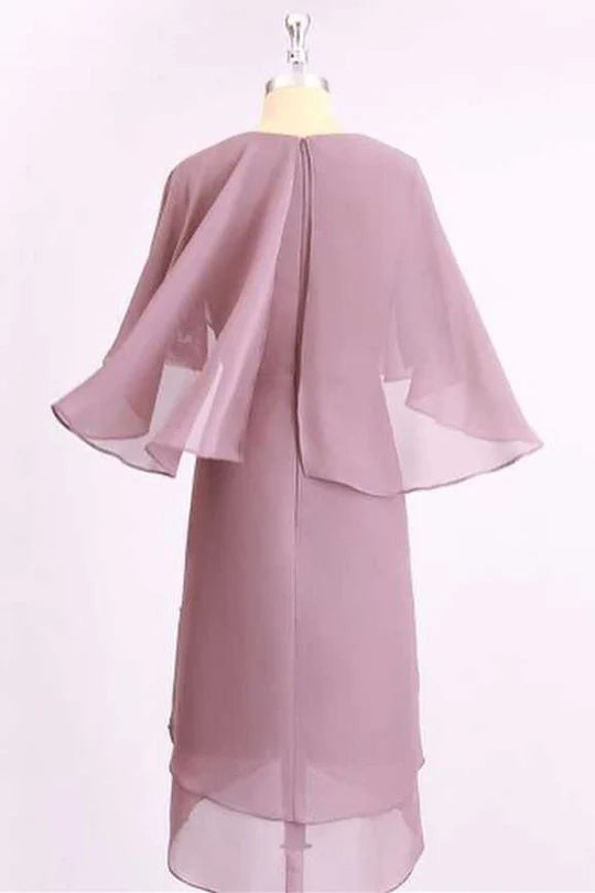 Mauve Round Neck Tiered Ruffled Mother of the Bride Dress