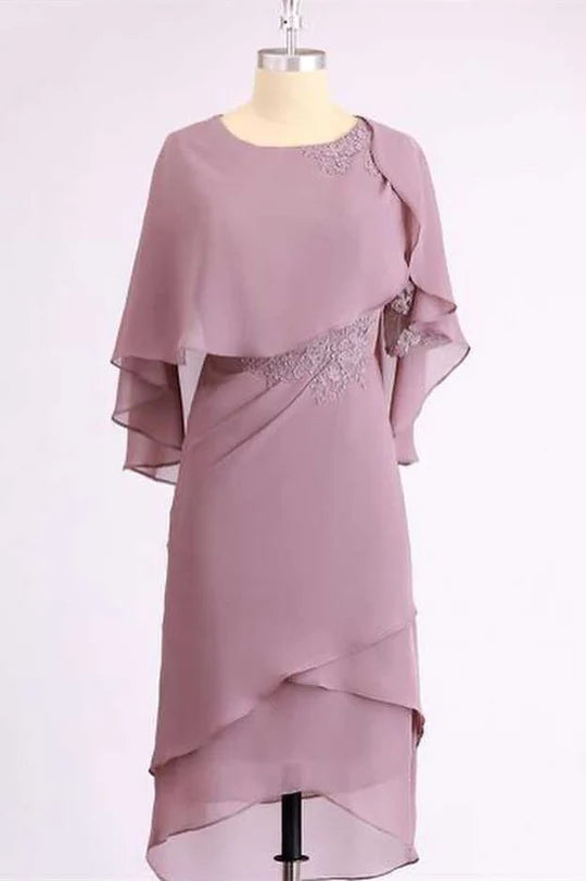 Mauve Round Neck Tiered Ruffled Mother of the Bride Dress