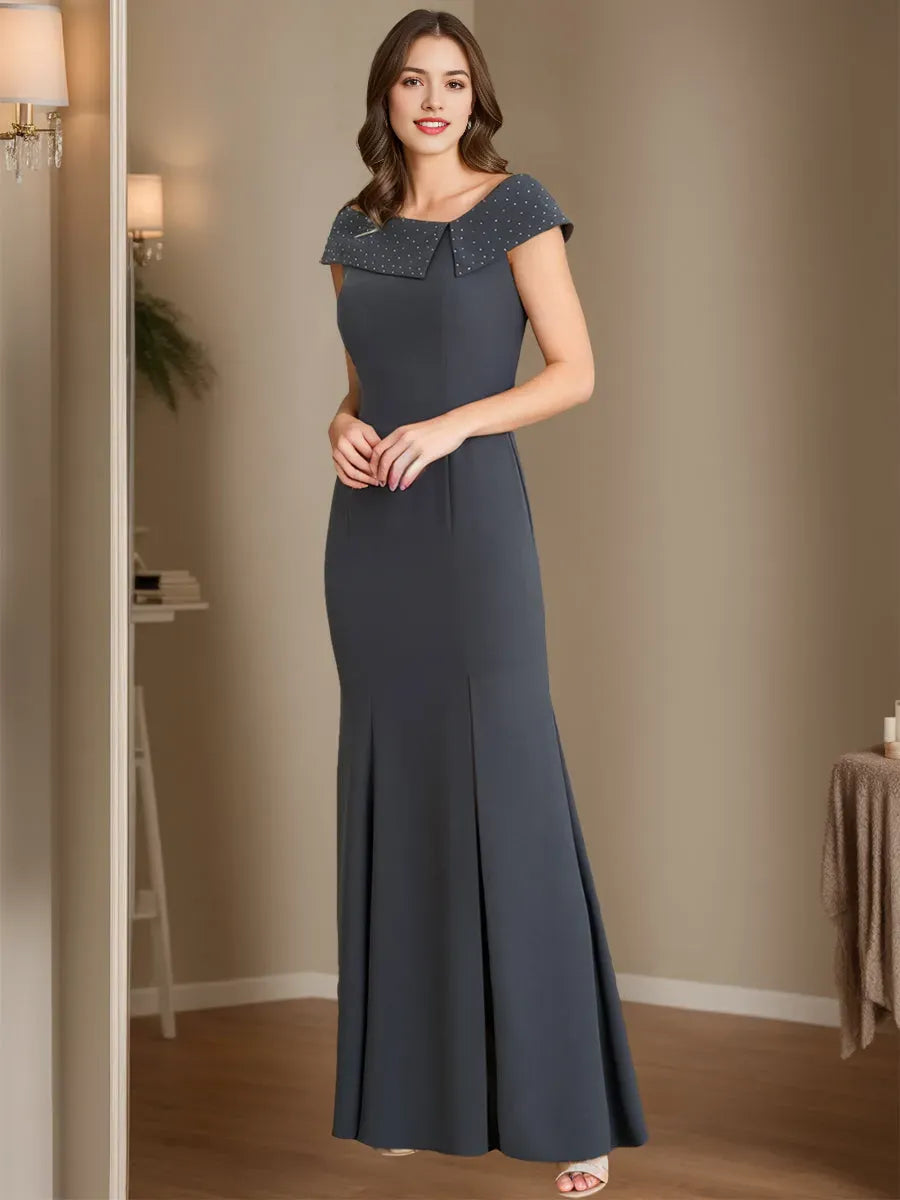 Mermaid Cowl Neck Floor-Length Mother Of The Bride Groom Dresses with Rhinestone