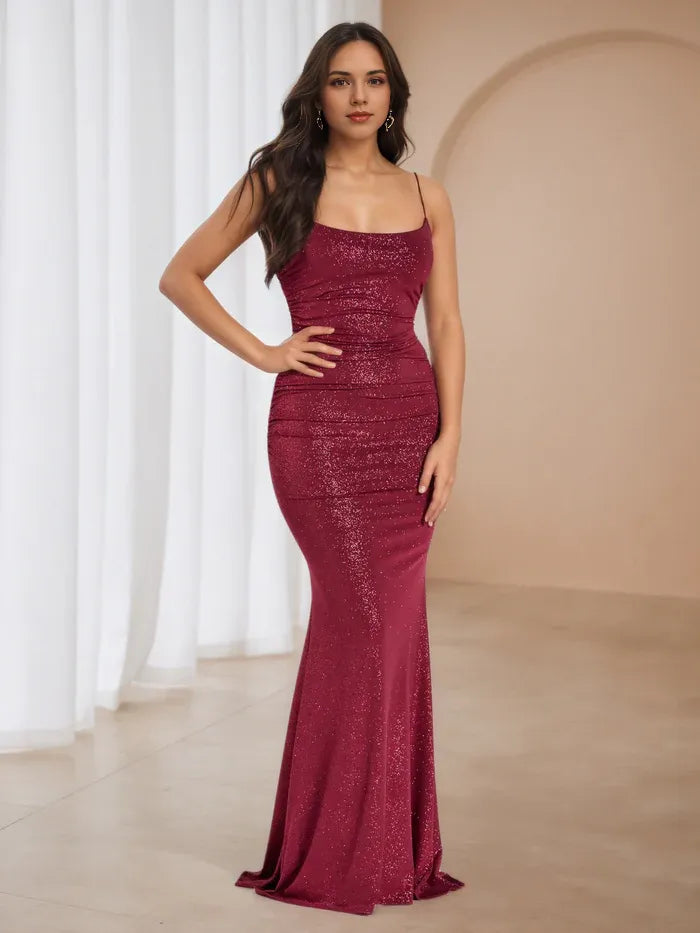Mermaid Glitter Cinnamon Rose Sweep/Brush Train Prom Dresses