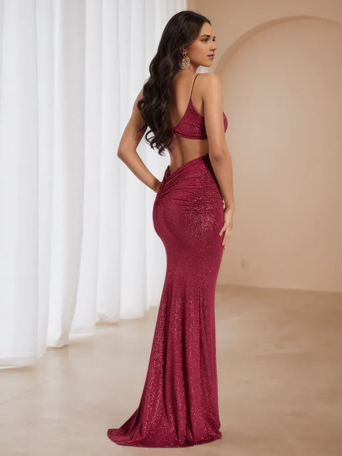 Mermaid Glitter Cinnamon Rose Sweep/Brush Train Prom Dresses
