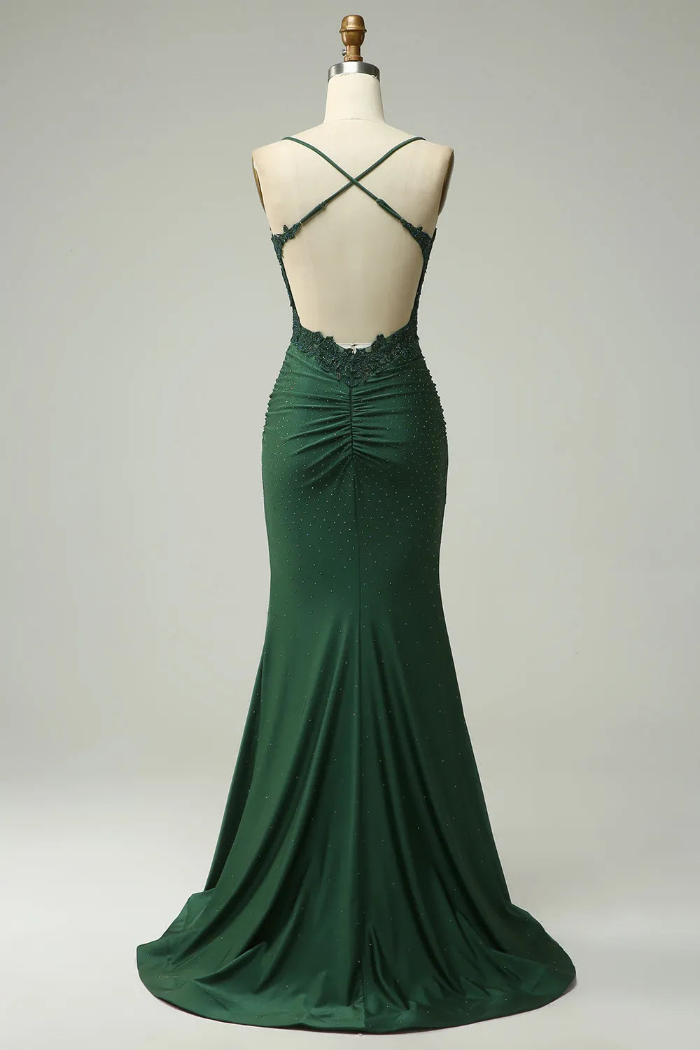 Mermaid Halter Dark Green Long with Party Dress Appliques Beading