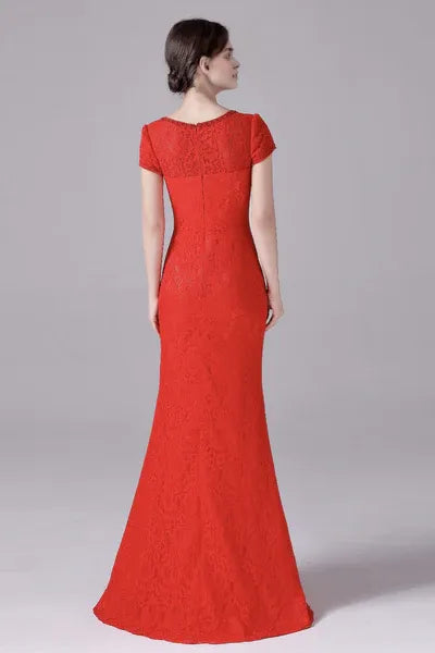 Mermaid Jewel Lace Floor Length Short sleeves Vintage mother's dress